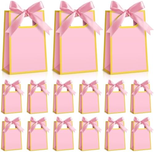 Kolldenn 24 Pcs Mini Gift Bags with Handles Pink