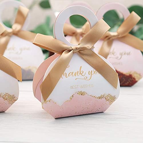 DORIS HOME 50 Pcs Pink Wedding Favor Boxes with Ribbons