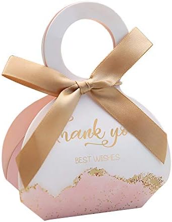 DORIS HOME 50 Pcs Pink Wedding Favor Boxes with Ribbons