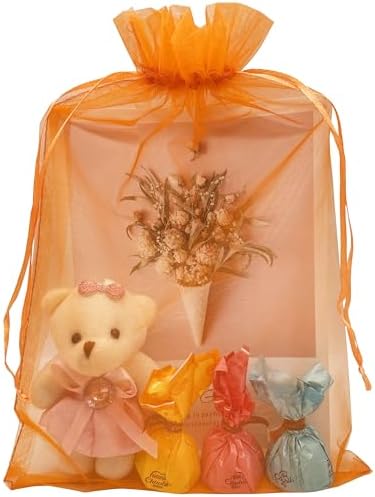 50 Pack Orange Organza Gift Bags 8x12 Inch Halloween Party Favor Bags