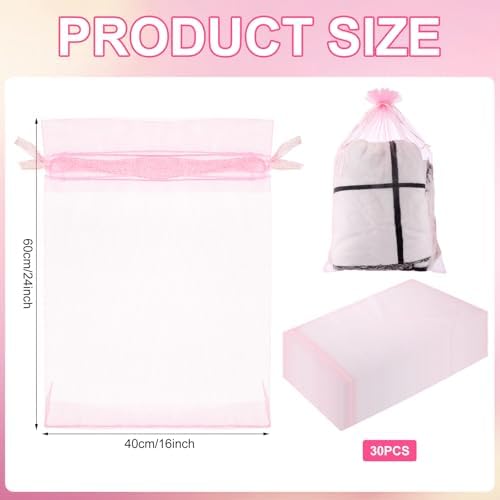 Sweetude 30 Pcs Extra Large Pink Drawstring Organza Bags