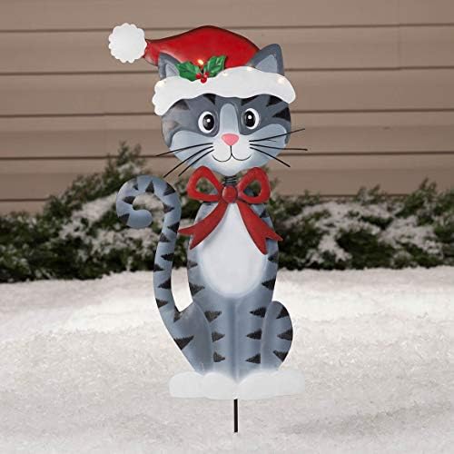 Solar Powered Christmas Cat Garden Stake