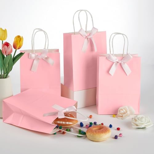 ZOIIWA 24Pcs Pink Bow Gift Bags with Handles