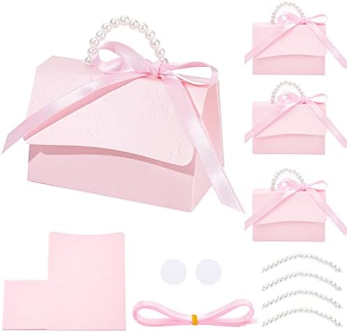 BENECREAT 16Set Pink Kraft Gift Box DIY Kit with Pearl Handle