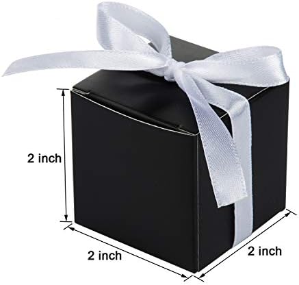 AWELL Black Gift Candy Box with White Ribbon Pack of 50