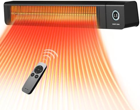 EAST OAK 3000W Wall Mounted Electric Patio Heater with IP65 Waterproof Remote Control