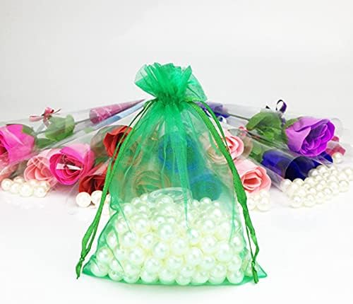 4x6 Inch Organza Gift Bags with Drawstring 50 Count Green Clear Sachet