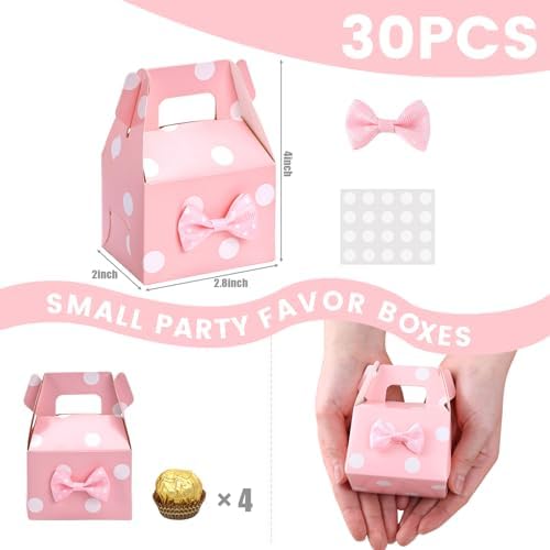 VGOODALL 30PCS Party Favor Boxes Pink Polka Dot Small Treat Bags