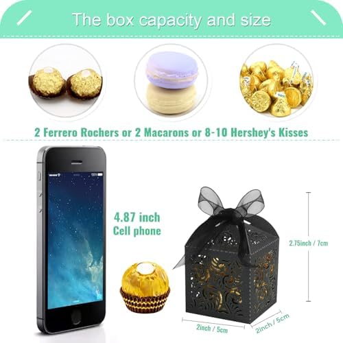 COTOPHER 100Pcs Laser Cut Black Favor Boxes