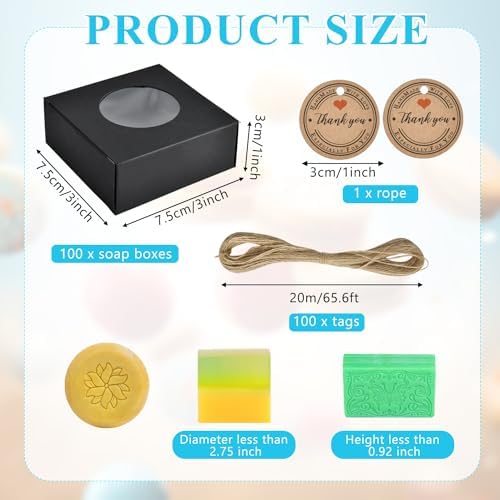 Worldity 100 Pcs Premium Soap Box with Clear Window and Hemp Rope