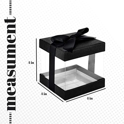 Hammont Clear Gift Box 6-Pack with Base Lid and Ribbon