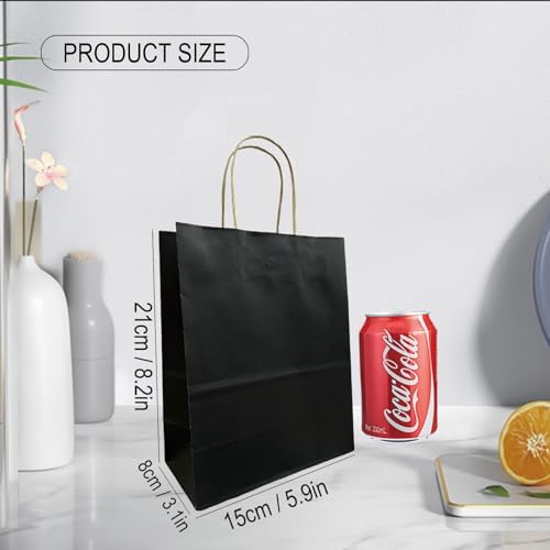 25 Pack Small Black Kraft Gift Bags with Handles
