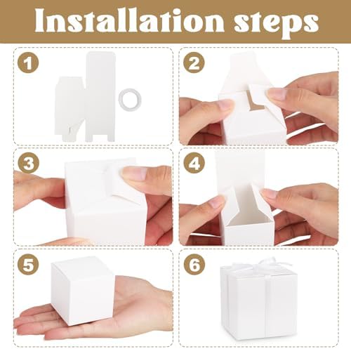 Adecortalk 100 Pcs Mini White Gift Boxes with Ribbons