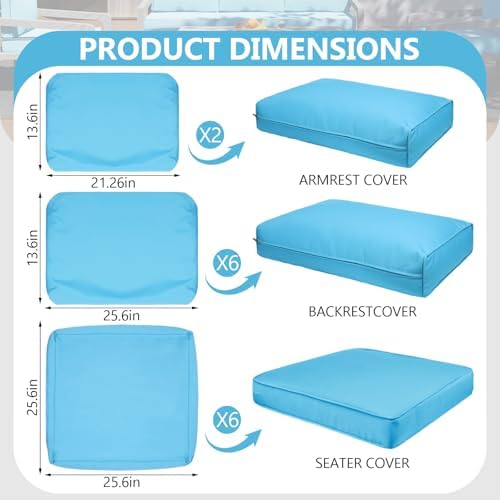 14 Piece Waterproof Patio Cushion Covers for 6-Seat Wicker Sectional Couch