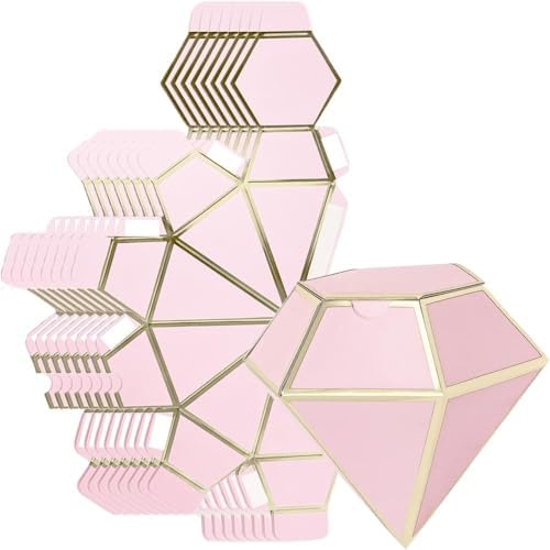 Unique Pink Diamond Shaped Paper Favor Boxes 65x15 8 Count