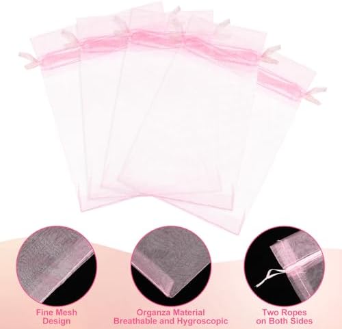 Sweetude 30 Pcs Extra Large Pink Drawstring Organza Bags
