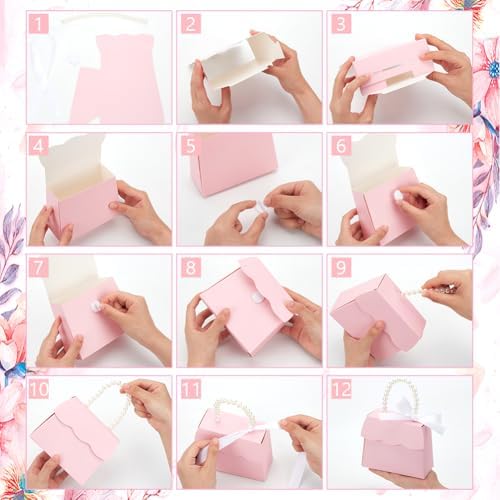 BENECREAT 16 Piece Pink Wedding Favor Box Kit