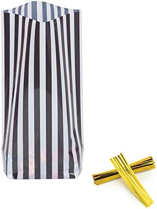 ZOOYOO Black Stripes Cellophane Treat Bags 50 Pack