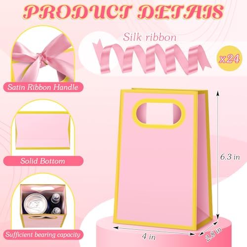 Kolldenn 24 Pcs Mini Gift Bags with Handles Pink