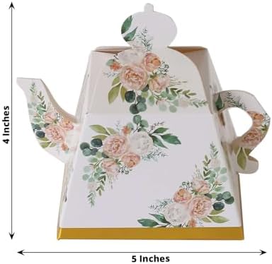 Efavormart 25 Pack Pink Peony Mini Teapot Gift Boxes with Gold Edge