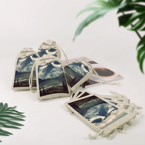 Alaska Mountains 8PCS Reusable Cotton Linen Drawstring Gift Bags