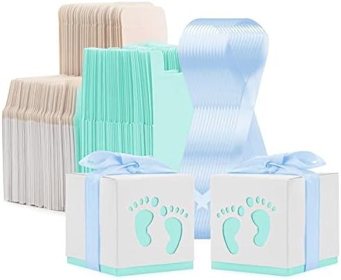 100 Pack Baby Shower Favor Boxes with Ribbon Blue