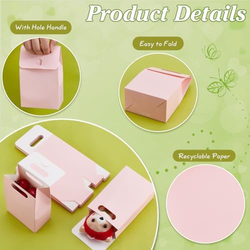 PH PandaHall 24 Pack Pink Gift Boxes with Handles