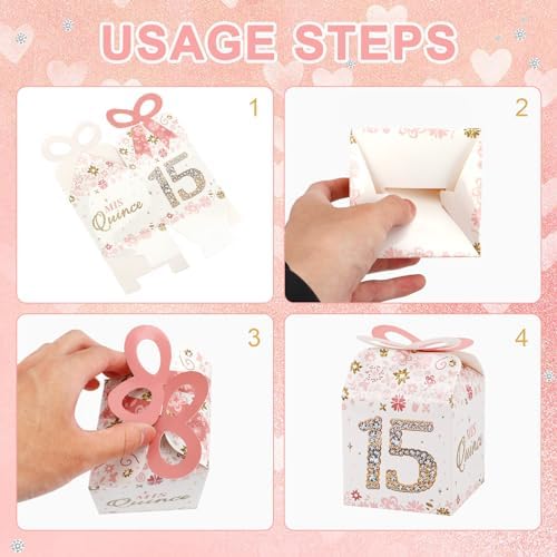 Qonmpcvu 50PCS 15th Birthday Gift Boxes Rose Gold Decor
