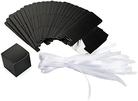AWELL Black Gift Candy Box with White Ribbon Pack of 50