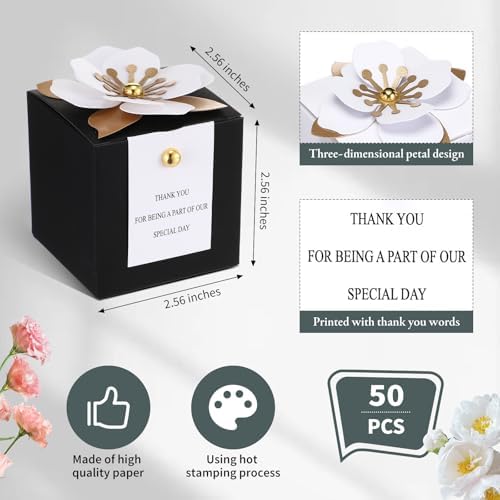 Affrolling 50 Pcs Black Wedding Favor Boxes with Thank You Card