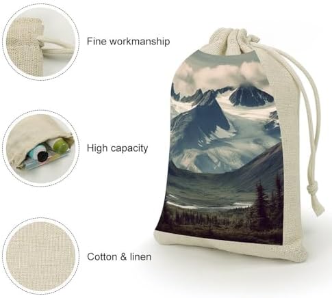 Alaska Mountains 8PCS Reusable Cotton Linen Drawstring Gift Bags