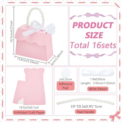 BENECREAT 16 Piece Pink Wedding Favor Box Kit