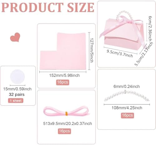 BENECREAT 16Set Pink Kraft Gift Box DIY Kit with Pearl Handle