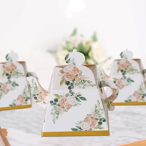 Efavormart 25 Pack Pink Peony Mini Teapot Gift Boxes with Gold Edge