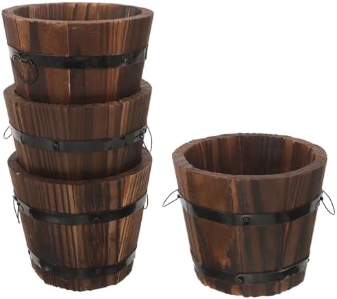BESPORTBLE Rustic Wooden Barrel Planters 4pcs