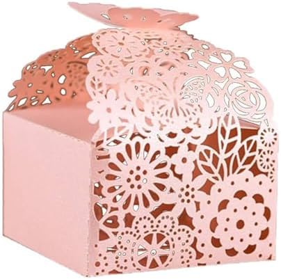 50pcs Pink Laser Cut Butterfly Favor Boxes