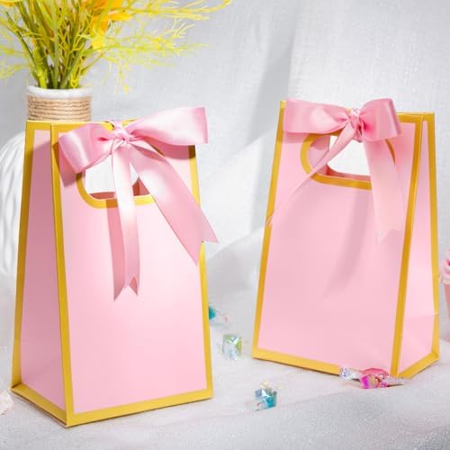 Kolldenn 24 Pcs Mini Gift Bags with Handles Pink