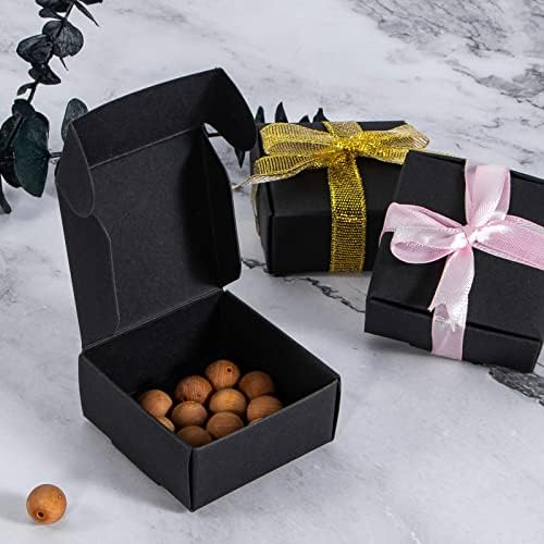Nignya 100 Pcs Black Mini Gift Boxes Square Kraft Paper Favor Boxes