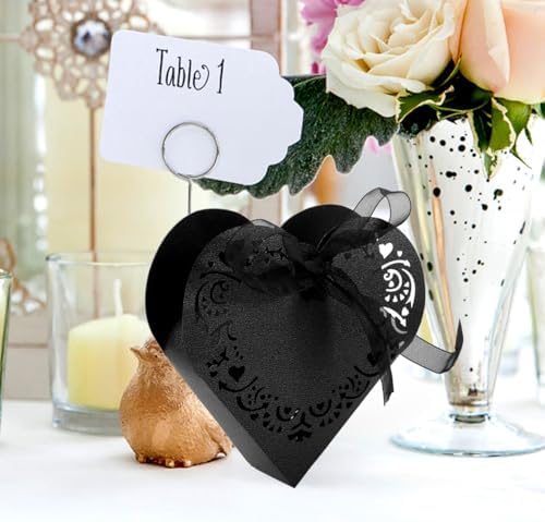 HOMSFOU Heart Shape Wedding Favor Boxes with Ribbons