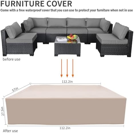 WAROOM 7 Piece Outdoor Cushion Cover Set Grey