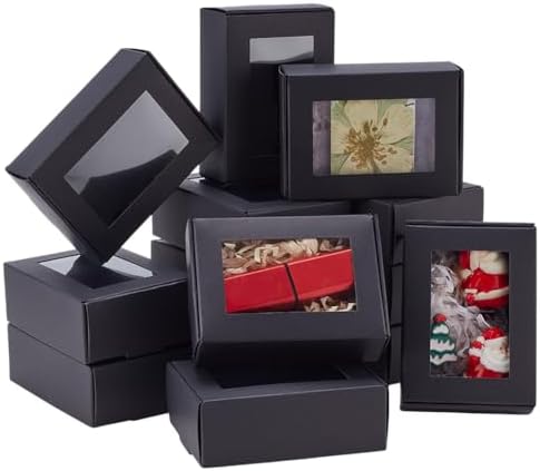 PH PandaHall 20pcs Black Gift Boxes with Window