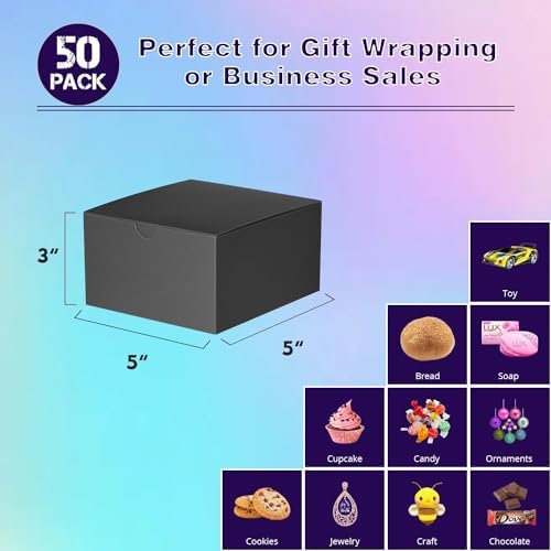 Ueznea Small Black Gift Boxes 50 Pack Kraft Paper Wrap