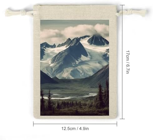 Alaska Mountains 8PCS Reusable Cotton Linen Drawstring Gift Bags