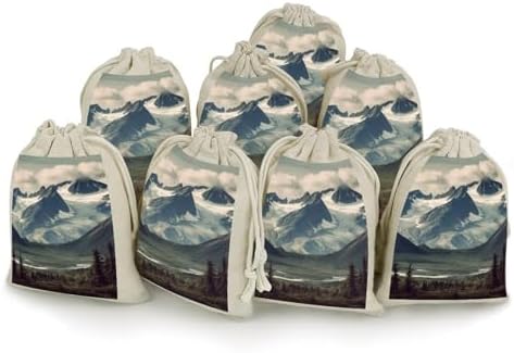 Alaska Mountains 8PCS Reusable Cotton Linen Drawstring Gift Bags