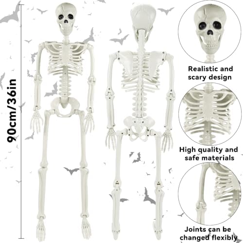 YUJUN 3ft Halloween Skeleton Decorations with Movable Joints