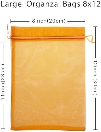 50 Pack Orange Organza Gift Bags 8x12 Inch Halloween Party Favor Bags