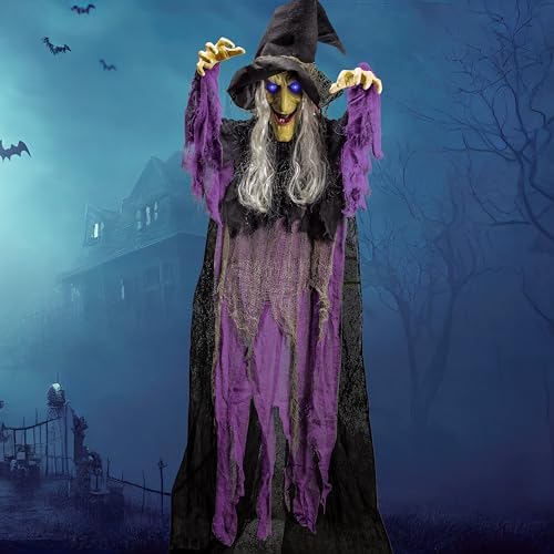 JOYIN 72 Inch Halloween Witch Decor Light Up Sound Activated