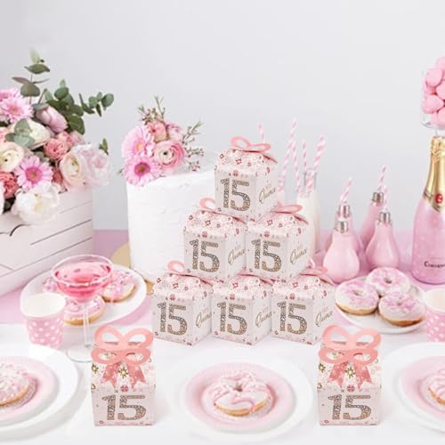 Qonmpcvu 50PCS 15th Birthday Gift Boxes Rose Gold Decor