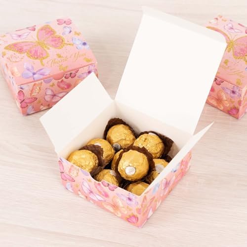 Efavormart 25 Pink Butterfly Party Favor Boxes with Thank You Print