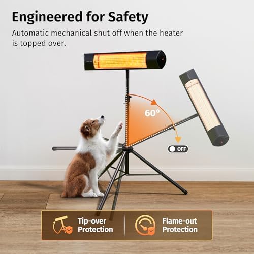 EAST OAK 1500W Infrared Patio Heater with 3 Heat Levels and IP55 Waterproof